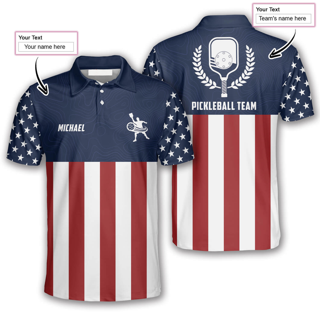 Custom Emblem American Flag Navy Custom Pickleball Shirts For Men