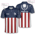 Custom Emblem American Flag Navy Custom Pickleball Shirts For Men