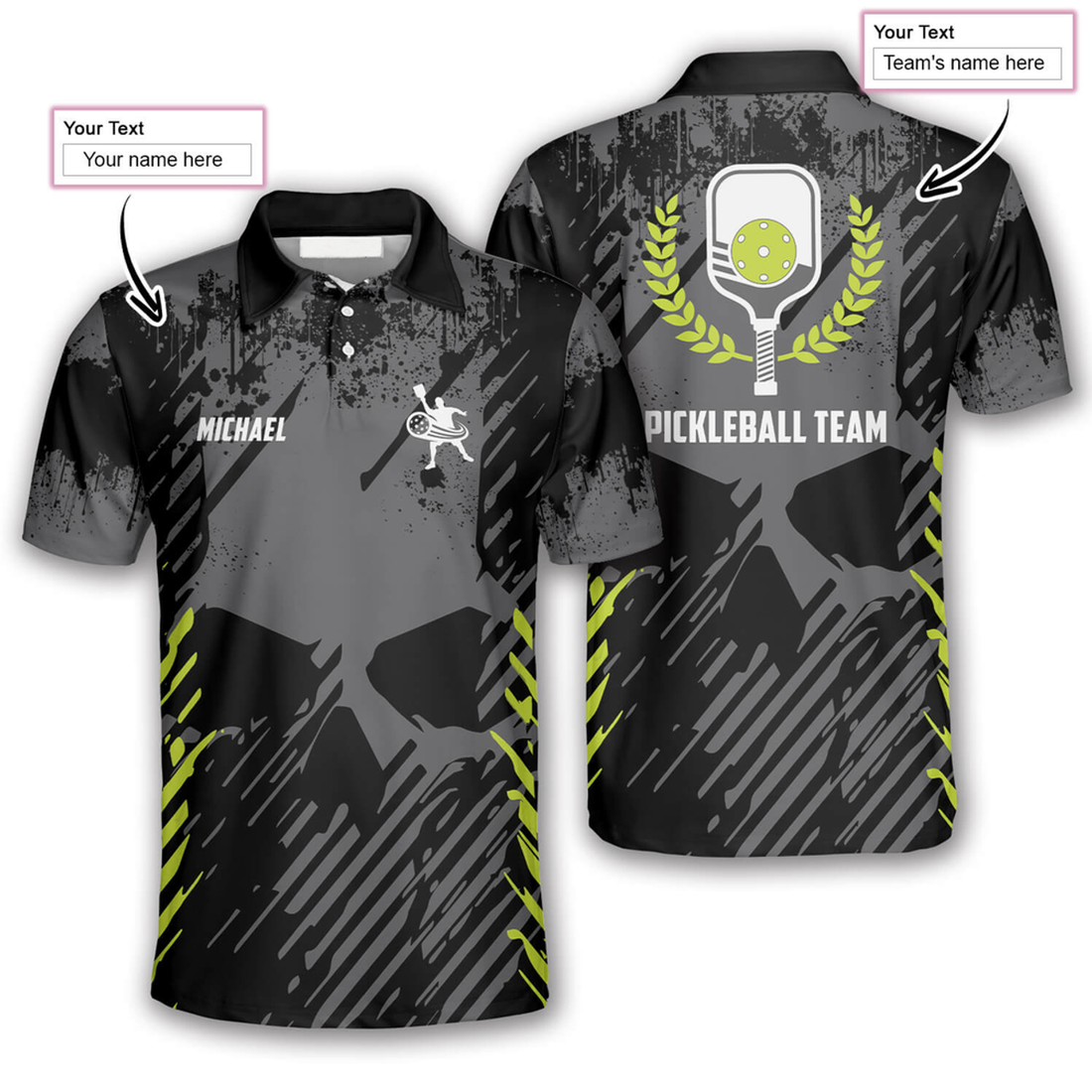 Custom Emblem Grey Grunge Skull Background Custom Pickleball Shirts For Men