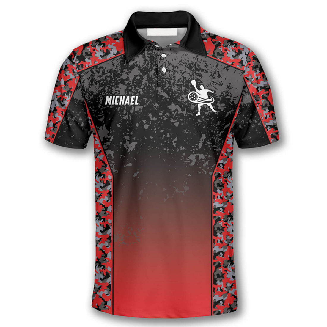 Custom Gradient Red Camouflage Custom Pickleball Shirts For Men