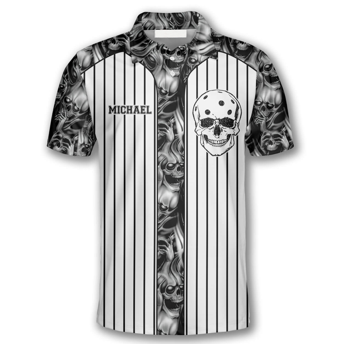 Custom Skull Vertical Stripes Custom Pickleball Shirts For Men