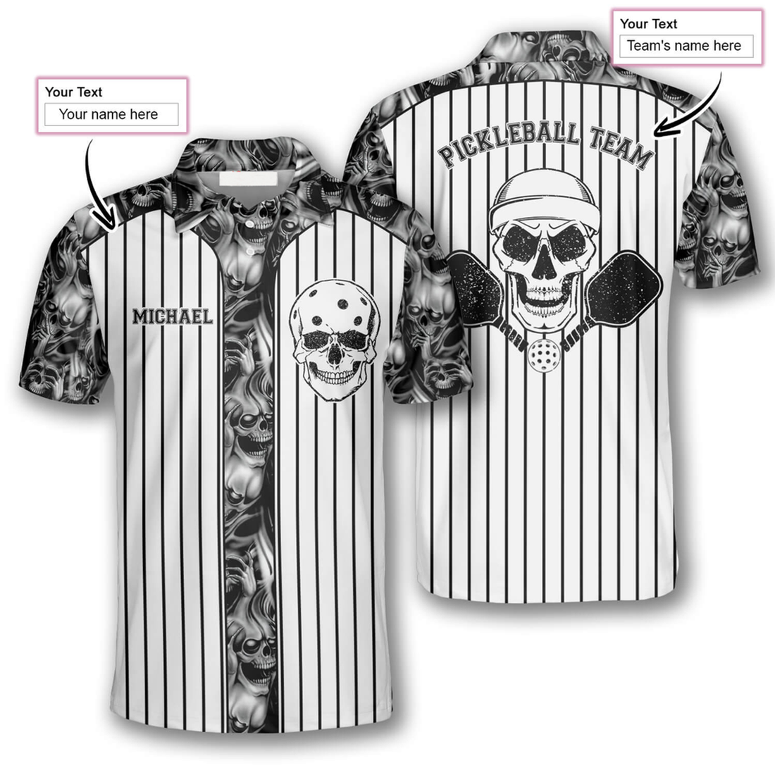 Custom Skull Vertical Stripes Custom Pickleball Shirts For Men