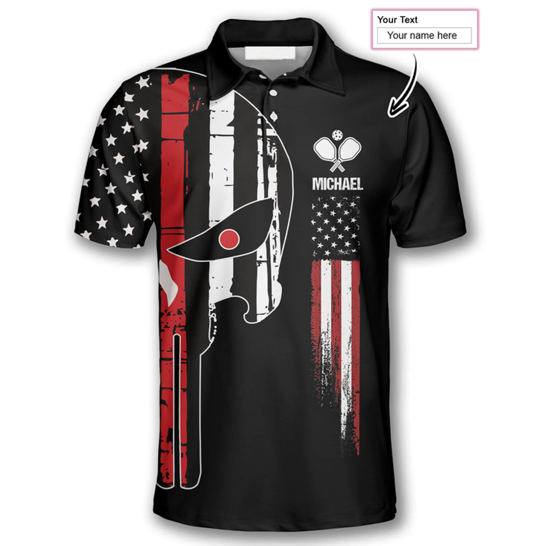 Custom Punisher Skull American Flag Custom Pickleball Shirts For Men