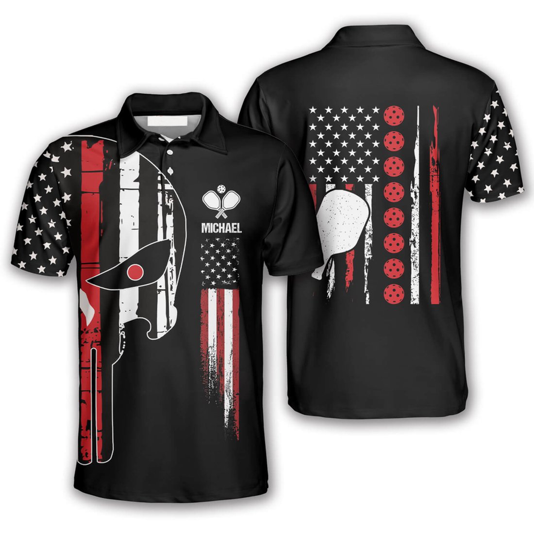 Custom Punisher Skull American Flag Custom Pickleball Shirts For Men