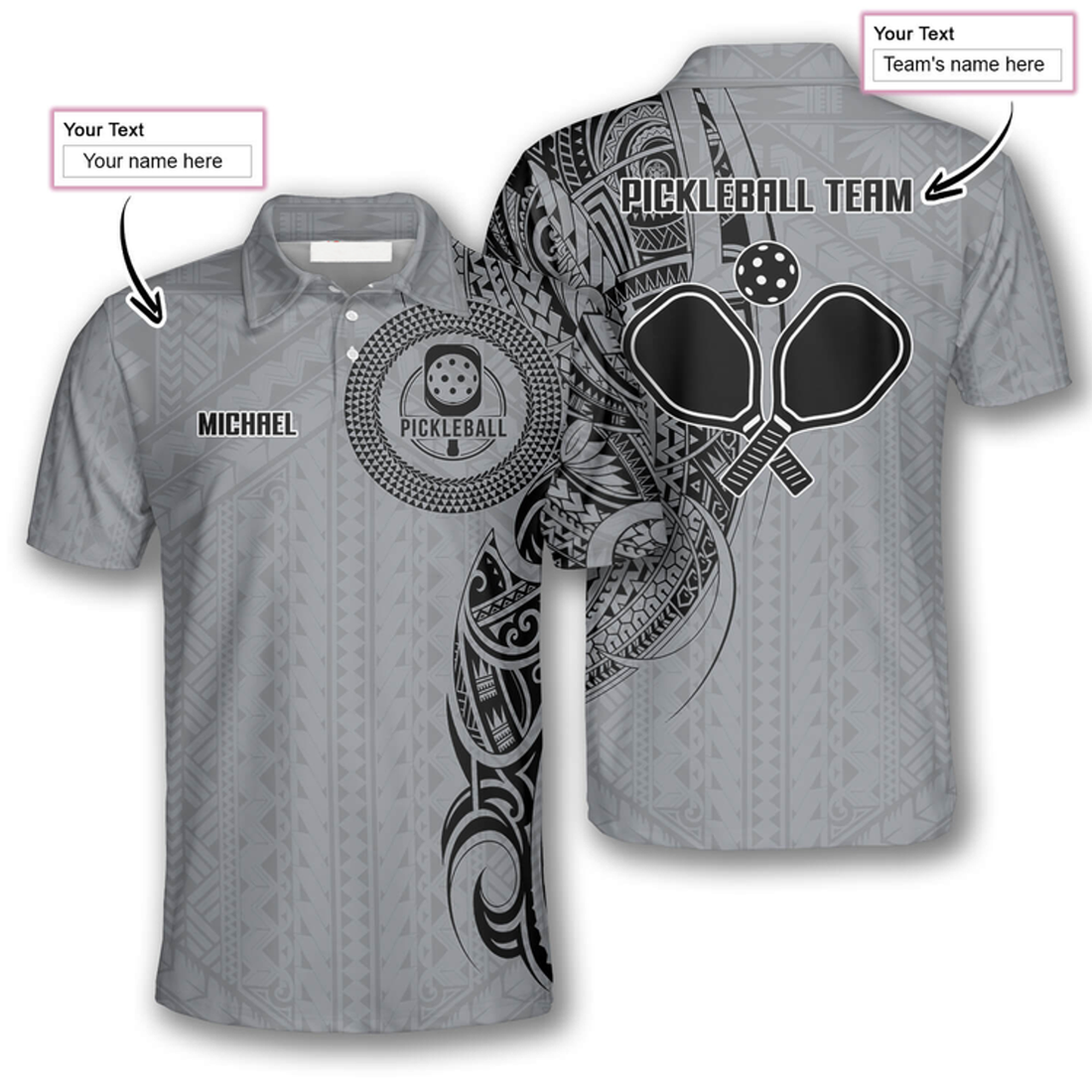 Custom Strike Grey Tribal Tattoo Custom Pickleball Shirts For Men