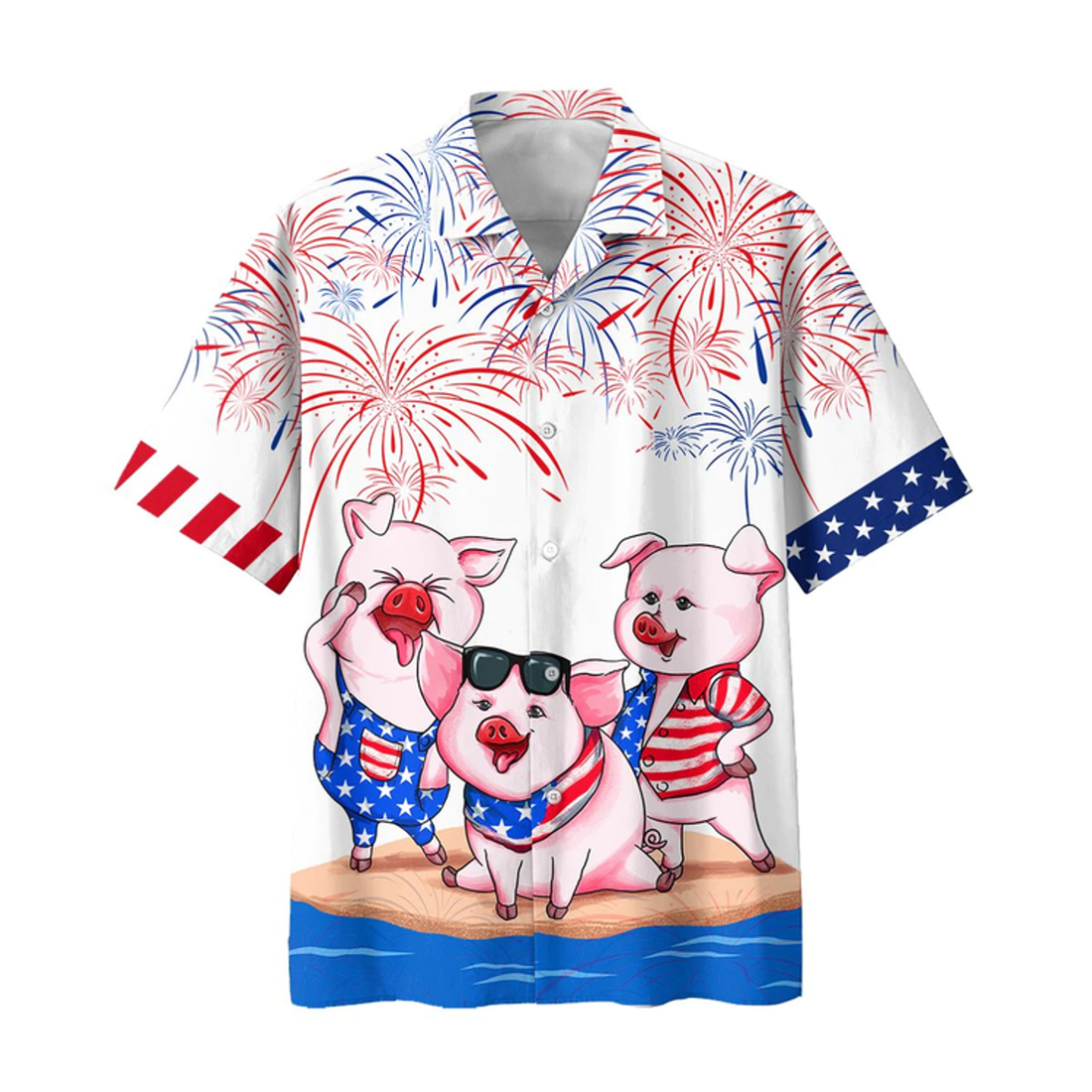 Pig 4th of july Hawaiian Shirt, Men's USA Patriotic Hawaiian Shirt, Patriotic Aloha Shirts