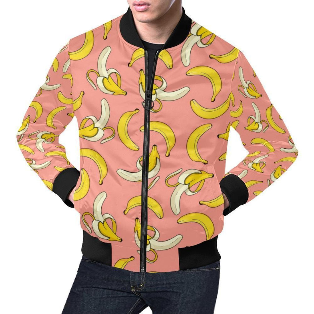 FUNSTUFFPRINT Pink Banana Pattern Print Mens 3D Bomber Jacket