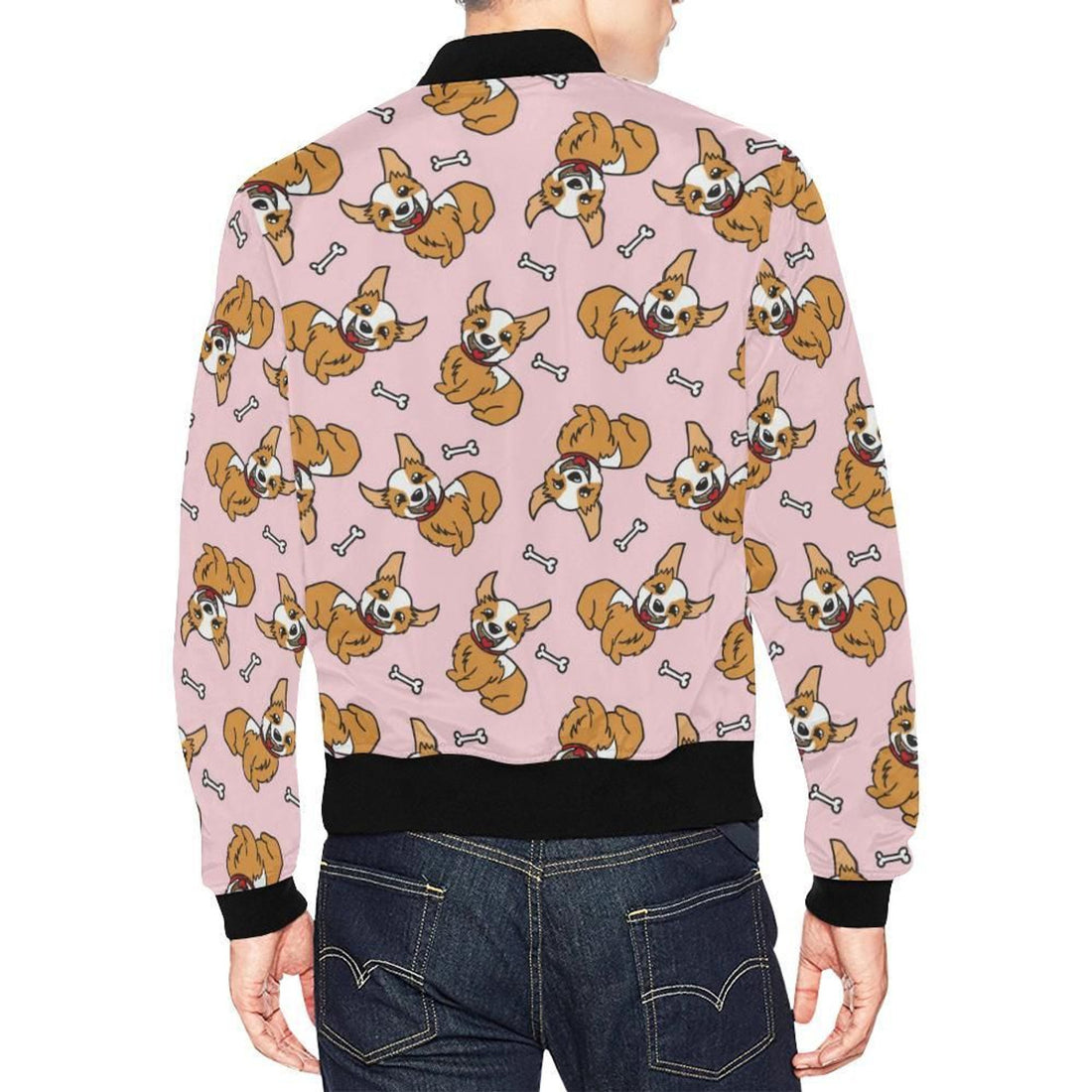 FUNSTUFFPRINT Pink Corgi Pattern Print Mens 3D Bomber Jacket