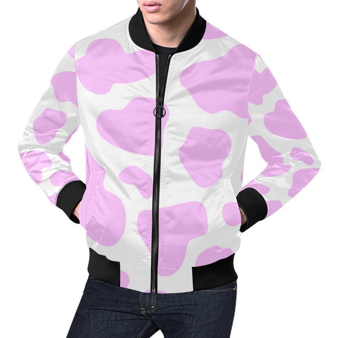 FUNSTUFFPRINT Pink Cow Pattern Print Mens 3D Bomber Jacket