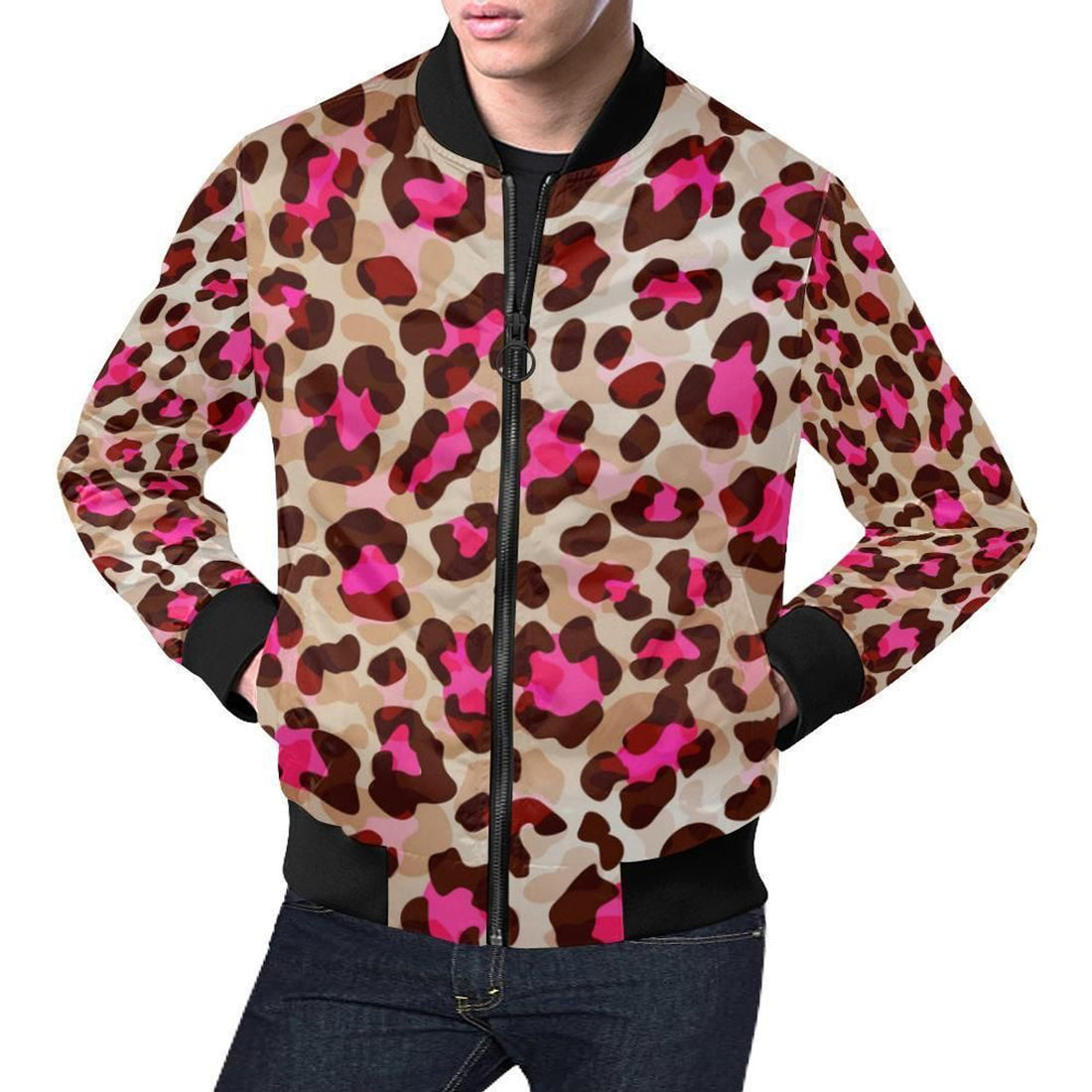 FUNSTUFFPRINT Pink Dot Cheetah Leopard Pattern Print Mens 3D Bomber Jacket