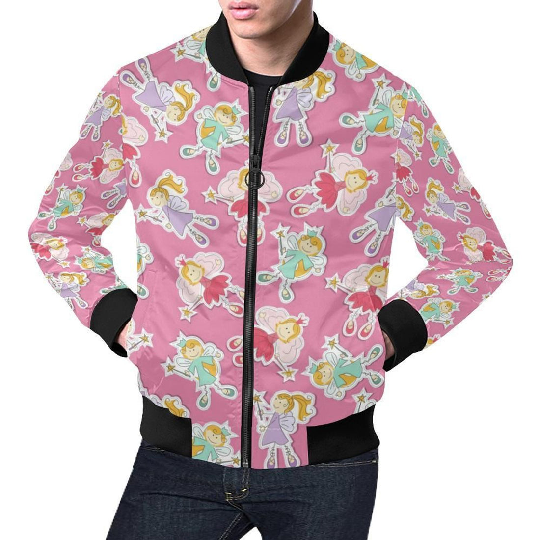 FUNSTUFFPRINT Pink Fairy Pattern Print Mens 3D Bomber Jacket