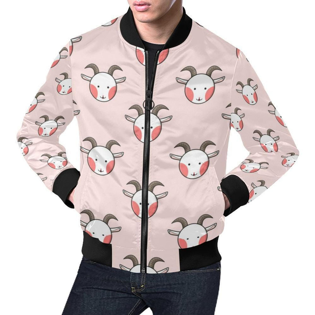 FUNSTUFFPRINT Pink Goat Sheep Pattern Print Mens 3D Bomber Jacket