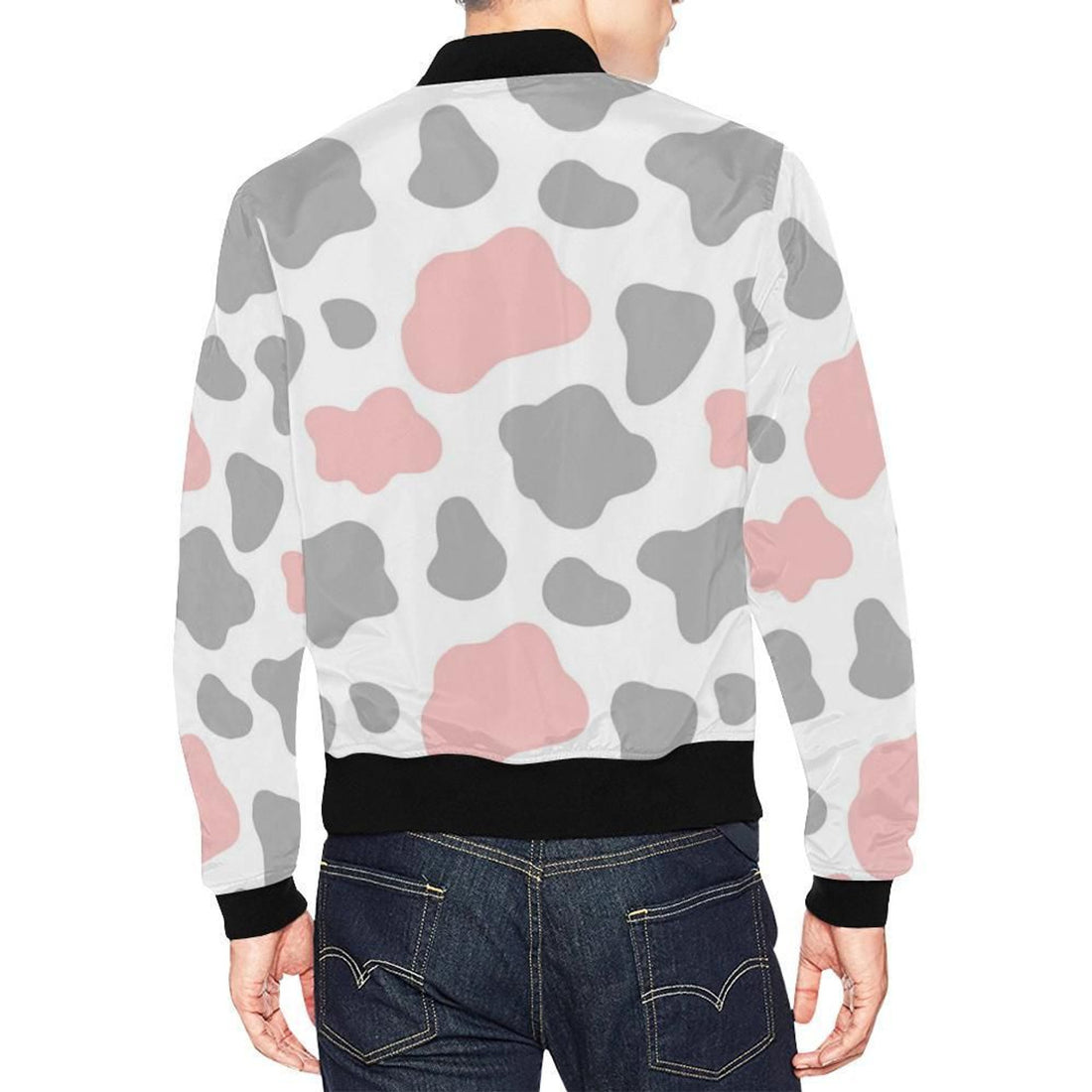 FUNSTUFFPRINT Pink Gray Cow Pattern Print Mens 3D Bomber Jacket