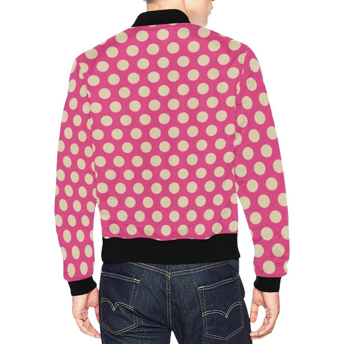 FUNSTUFFPRINT Pink White Polka dot Pattern Print Mens 3D Bomber Jacket