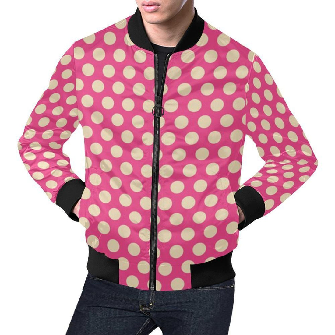 FUNSTUFFPRINT Pink White Polka dot Pattern Print Mens 3D Bomber Jacket