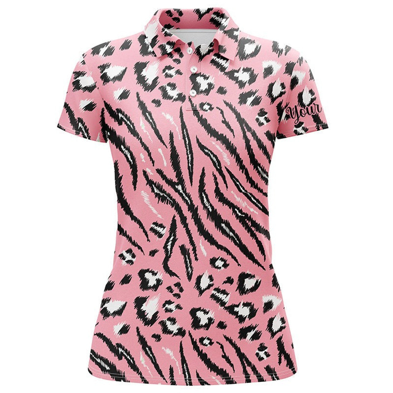 Custom Pink Tiger Leopard Texture Womens Golf Polo Shirts Custom Team Women Golf Shirts, Perfect Gift For Women