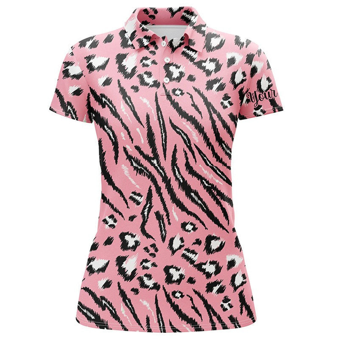Custom Pink Tiger Leopard Texture Womens Golf Polo Shirts Custom Team Women Golf Shirts, Perfect Gift For Women