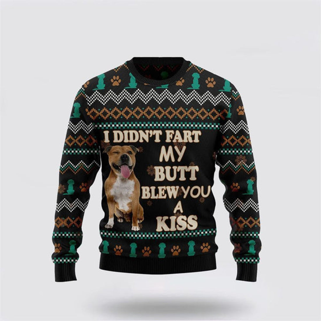 FUNSTUFFPRINT Pit Bull A Kiss Ugly Christmas Sweater For Men And Women, Gift For Christmas, Best Winter Christmas Outfit Ugly Sweater