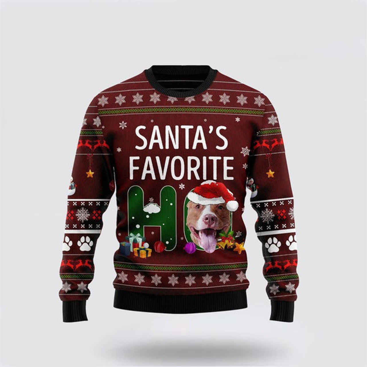 FUNSTUFFPRINT Pit Bull Favorite Ho Ugly Christmas Sweater For Men And Women, Gift For Christmas, Best Winter Christmas Outfit Ugly Sweater