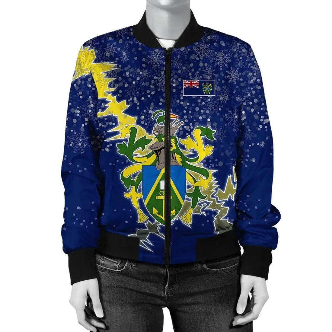 FUNSTUFFPRINT Pitcairn Islands Christmas Coat Of Arms Women Bomber Jacket Style 3D Bomber Jacket
