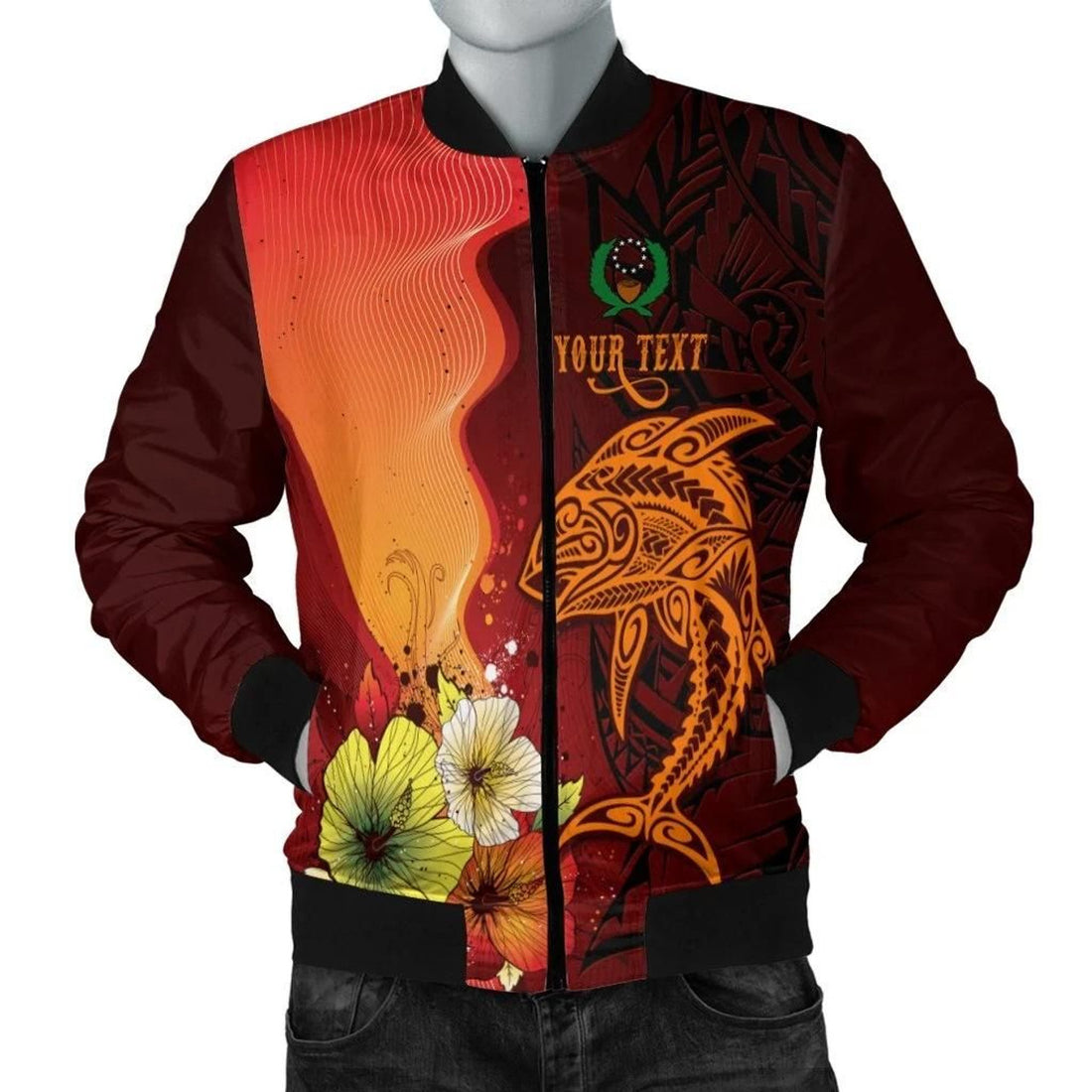 FUNSTUFFPRINT Pohnpei Custom Personalised Men's Bomber Jacket - Tribal Tuna Fish - 3D Bomber Jacket
