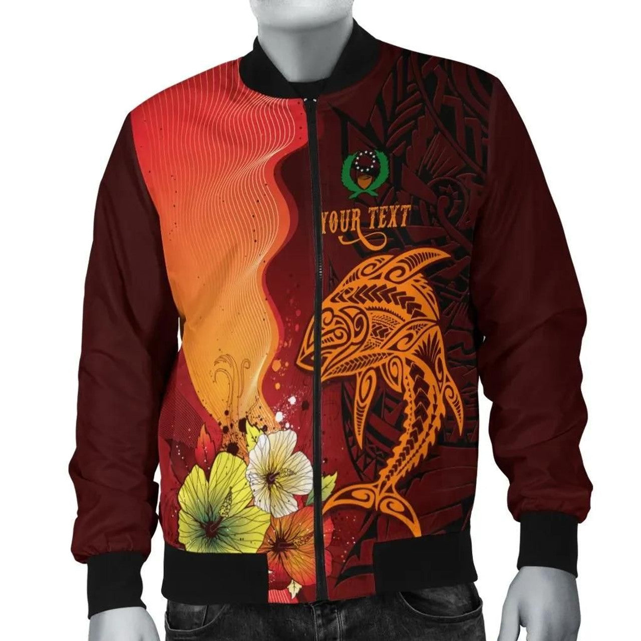 FUNSTUFFPRINT Pohnpei Custom Personalised Men's Bomber Jacket - Tribal Tuna Fish - 3D Bomber Jacket