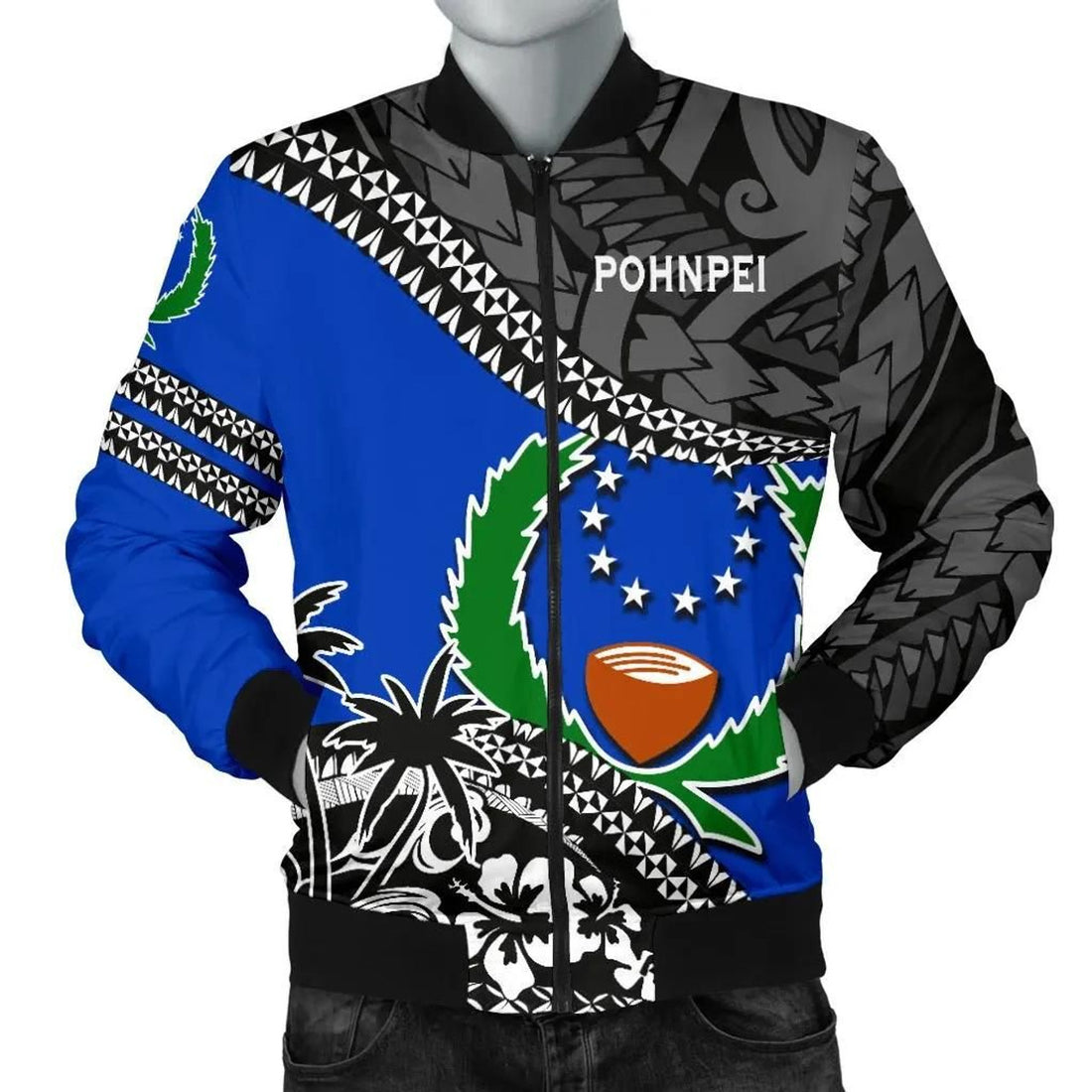 FUNSTUFFPRINT Pohnpei Men's Bomber Jacket Fall In Wave 3D Bomber Jacket