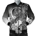 FUNSTUFFPRINT Pohnpei Men's Bomber Jacket - Humpback Whale with Tropical Flowers (White)- 3D Bomber Jacket