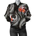 FUNSTUFFPRINT Pohnpei Micronesian Women Bomber Jacket - Black Plumeria - 3D Bomber Jacket