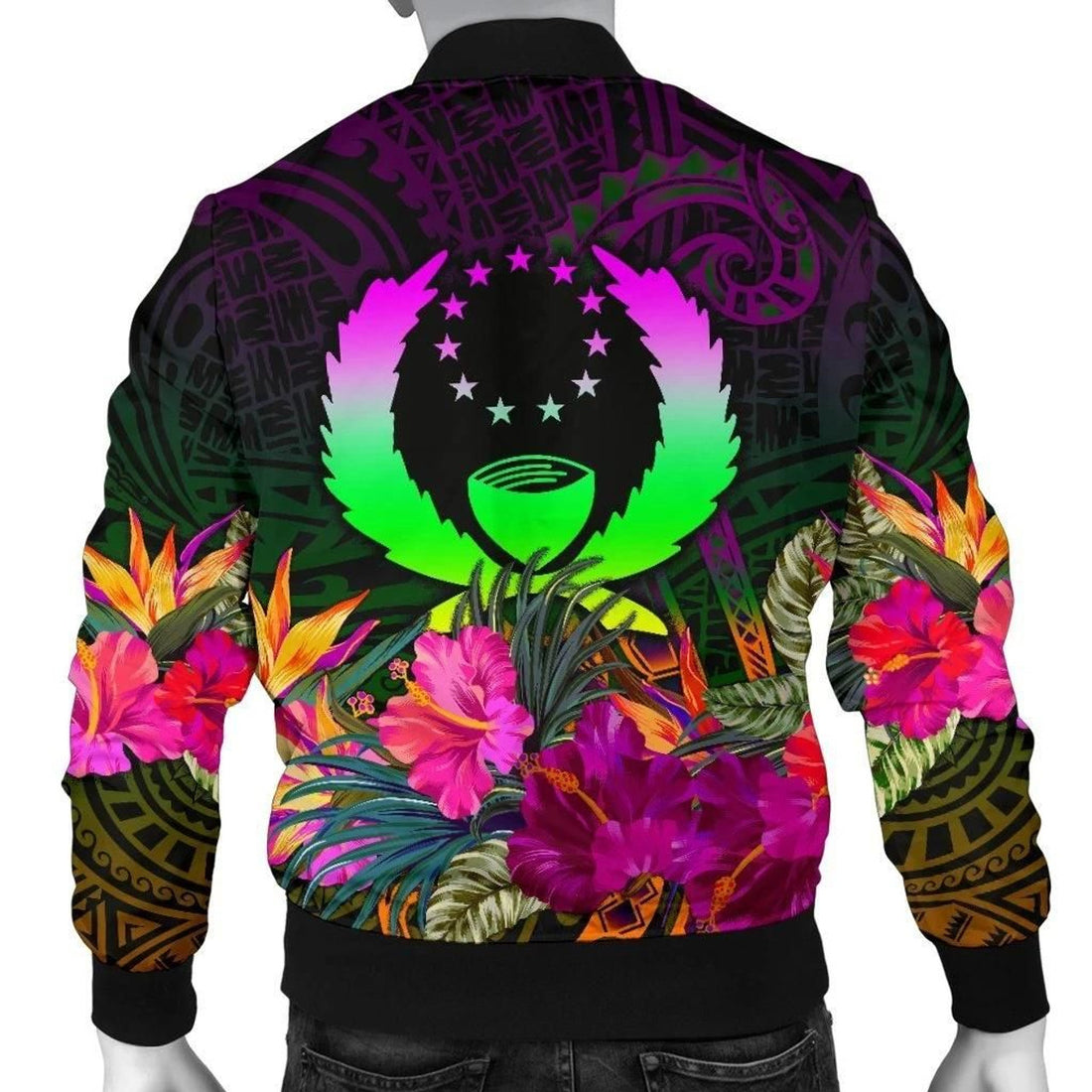 FUNSTUFFPRINT Pohnpei Personalised Men's Bomber Jacket - Summer Hibiscus - 3D Bomber Jacket