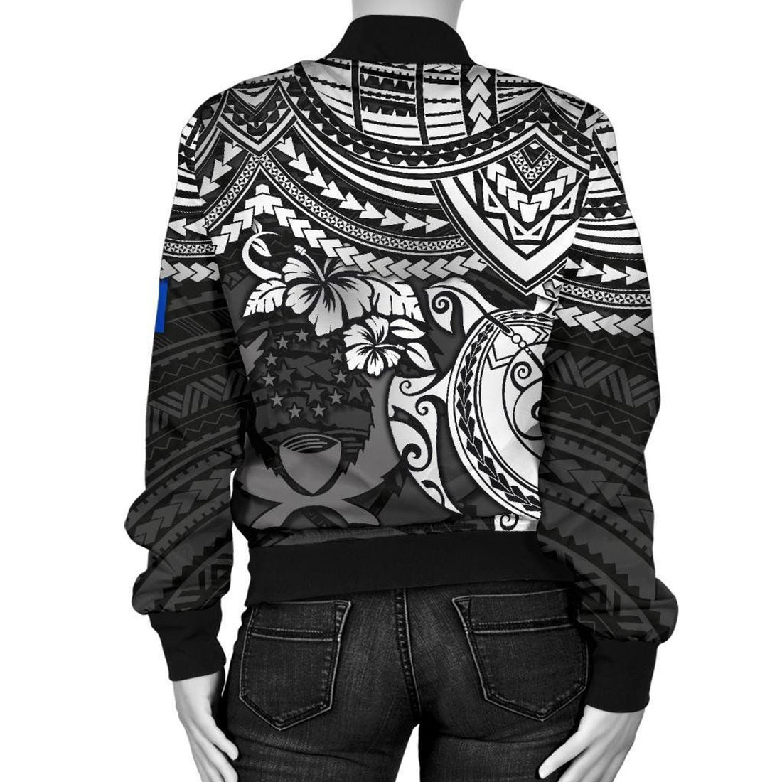 FUNSTUFFPRINT Pohnpei Polynesian Bomber Jacket (Women) - Polynesian White Turtle - 3D Bomber Jacket