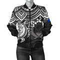 FUNSTUFFPRINT Pohnpei Polynesian Bomber Jacket (Women) - Polynesian White Turtle - 3D Bomber Jacket