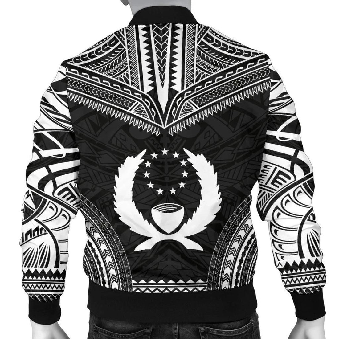 FUNSTUFFPRINT Pohnpei Polynesian Chief Men's Bomber Jacket - Black Version - 3D Bomber Jacket
