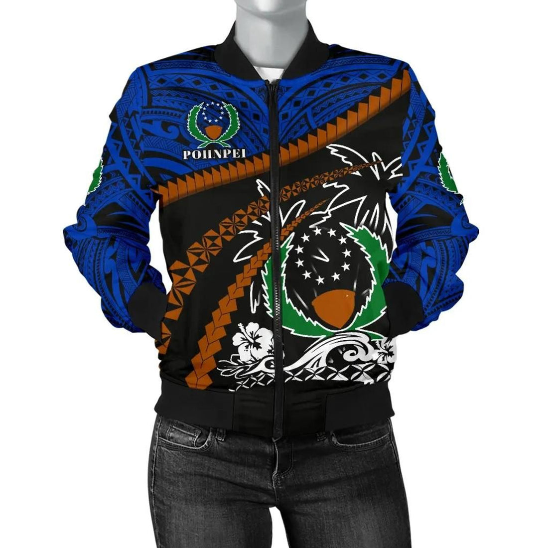 FUNSTUFFPRINT Pohnpei Women Bomber Jacket - Road to Hometown 3D Bomber Jacket