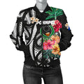 FUNSTUFFPRINT Pohnpei Women's Bomber Jacket Coat Of Arms Polynesian With Hibiscus 3D Bomber Jacket