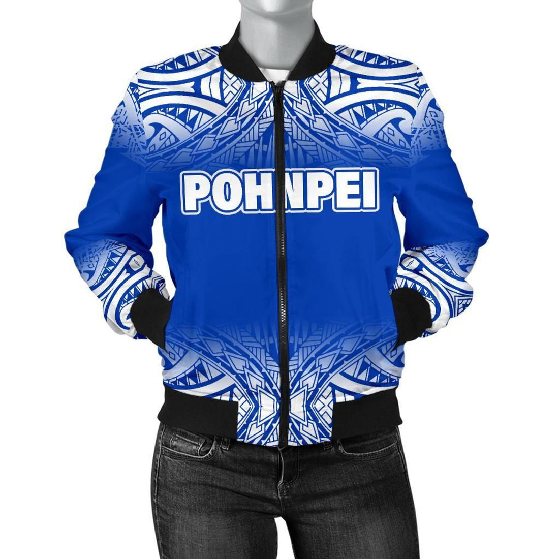 FUNSTUFFPRINT Pohnpei Women's Bomber Jacket - Fog Blue Style - 3D Bomber Jacket