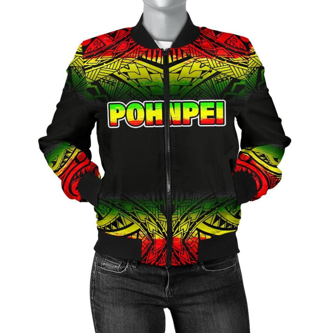 FUNSTUFFPRINT Pohnpei Women's Bomber Jacket - Fog Reggae Style - 3D Bomber Jacket