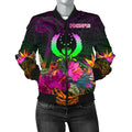 FUNSTUFFPRINT Pohnpei Women's Bomber Jacket - Summer Hibiscus - 3D Bomber Jacket