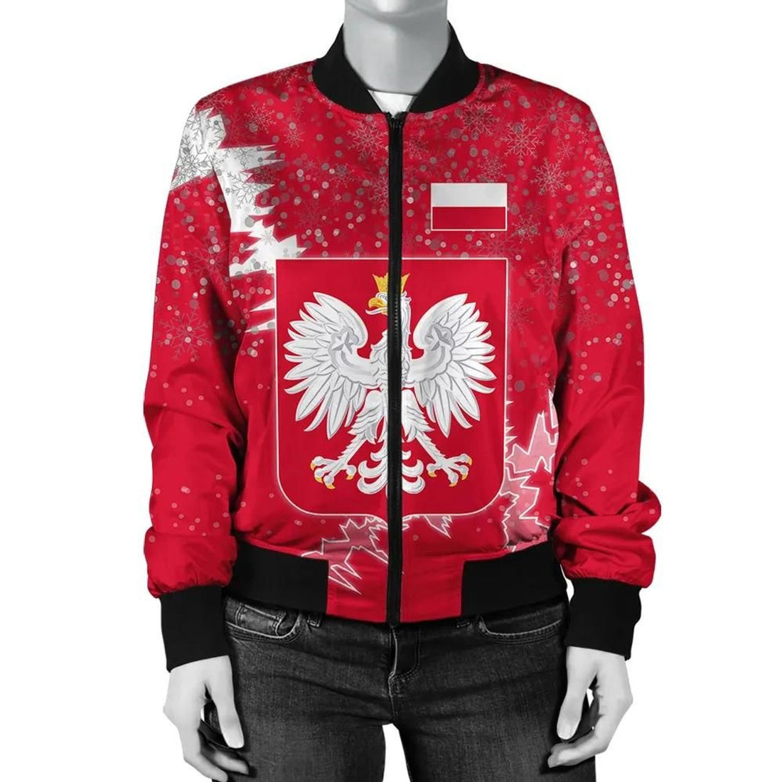 FUNSTUFFPRINT Poland Christmas Coat Of Arms Women Bomber Jacket Style 3D Bomber Jacket