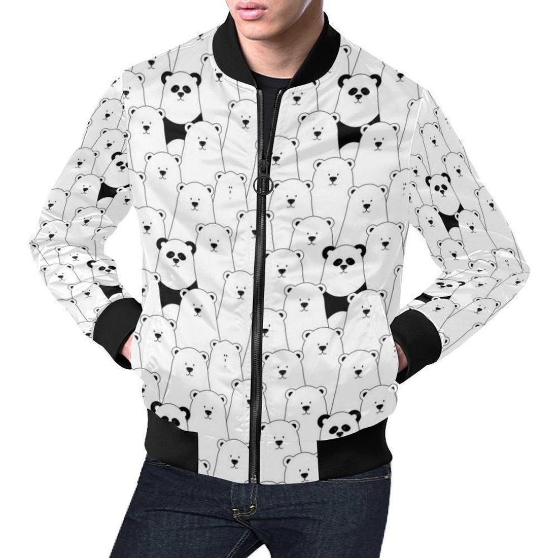 FUNSTUFFPRINT Polar Bear Panda Pattern Print Mens 3D Bomber Jacket