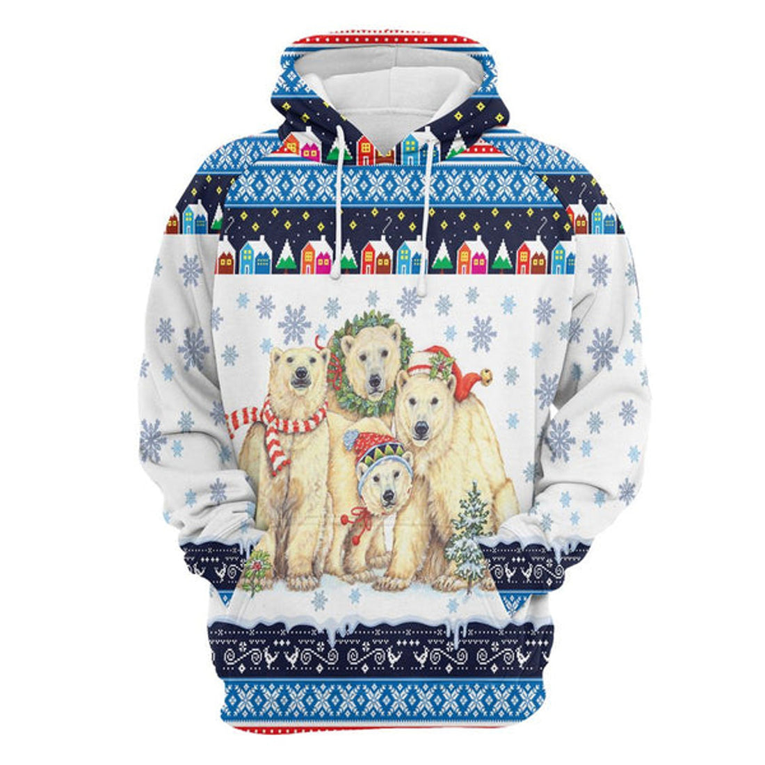 FUNSTUFFPRINT 3D Polar Bears Christmas All Over 3D Hoodie and Zip Hoodie