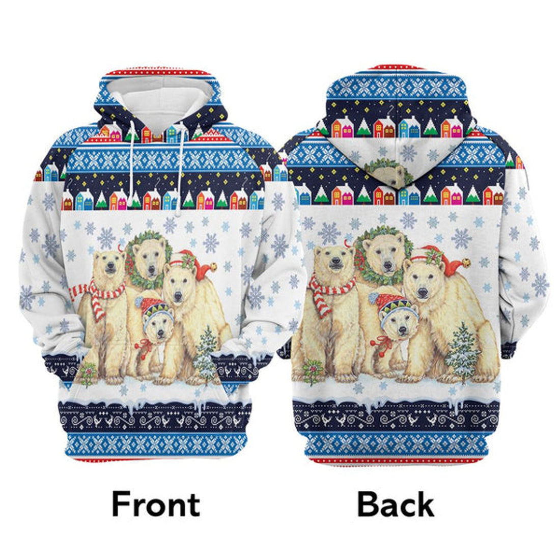 FUNSTUFFPRINT 3D Polar Bears Christmas All Over 3D Hoodie and Zip Hoodie
