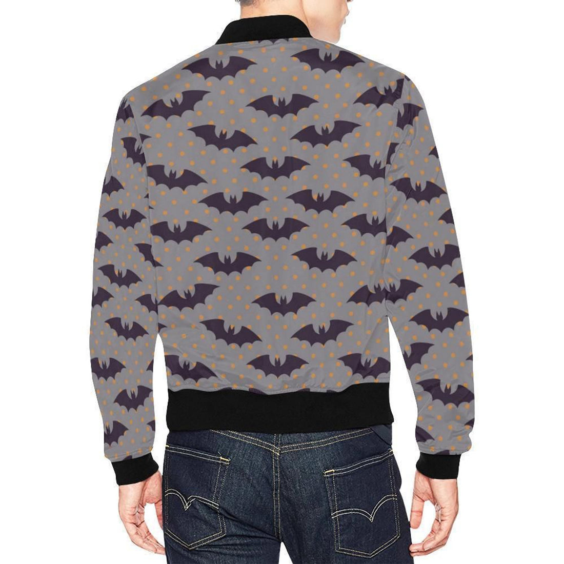 FUNSTUFFPRINT Polka Dot Halloween Bat Pattern Print Mens 3D Bomber Jacket