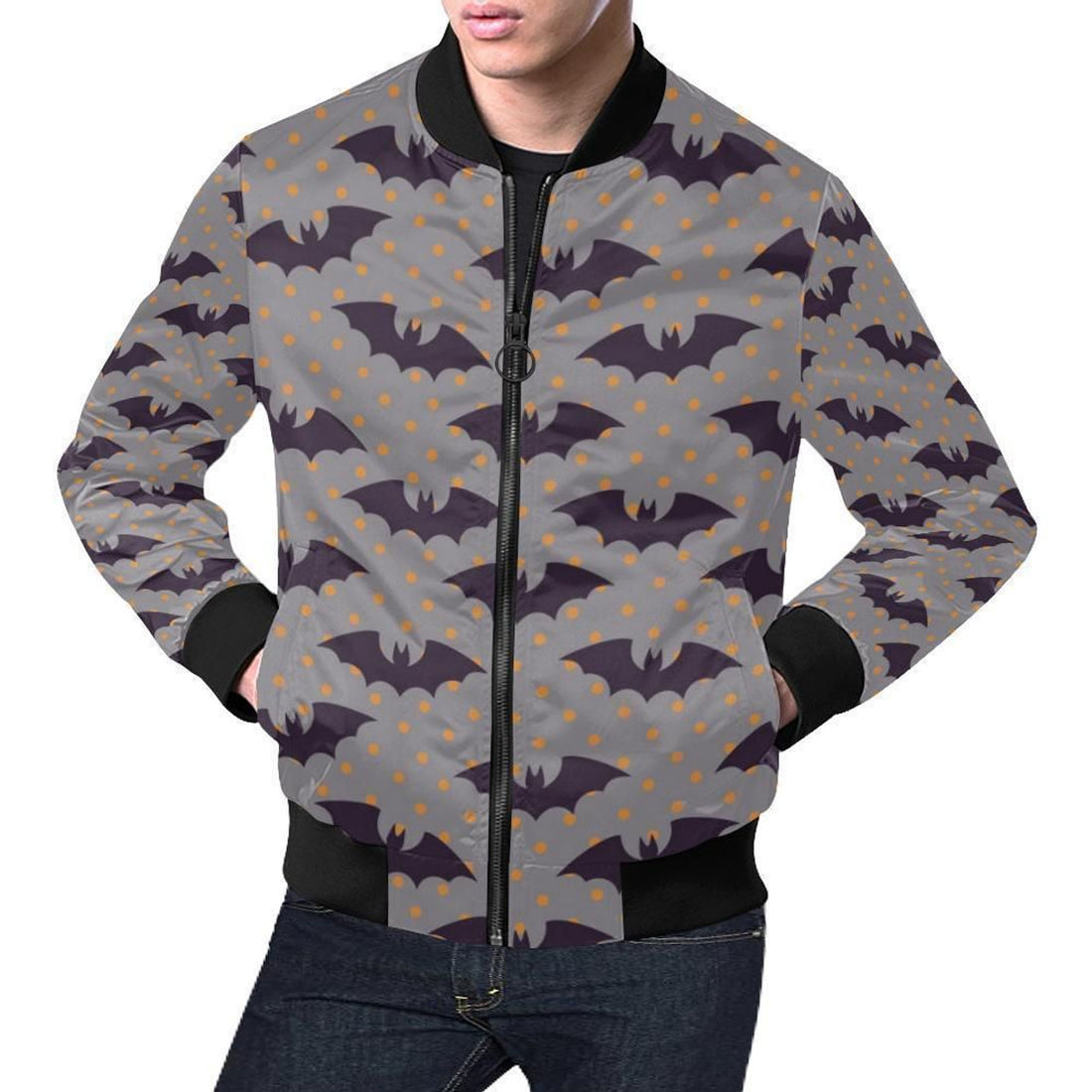 FUNSTUFFPRINT Polka Dot Halloween Bat Pattern Print Mens 3D Bomber Jacket