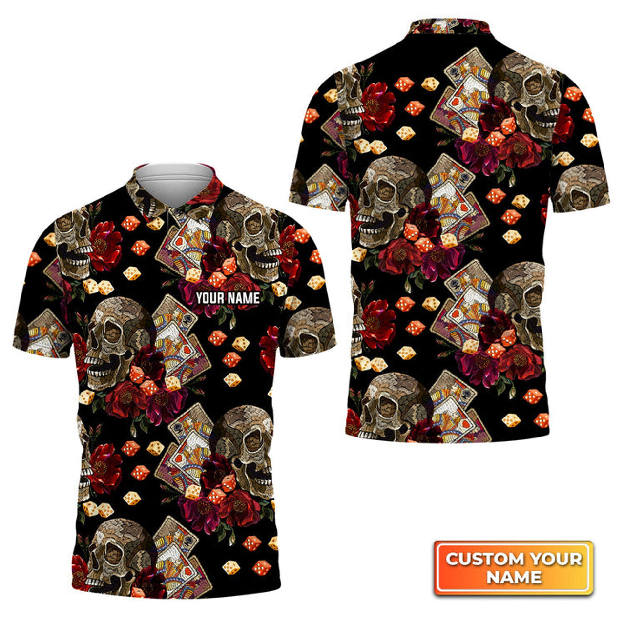 Custom Casino Skull Colorful Personalized Name 3D Polo Shirt Gift For Poker Players