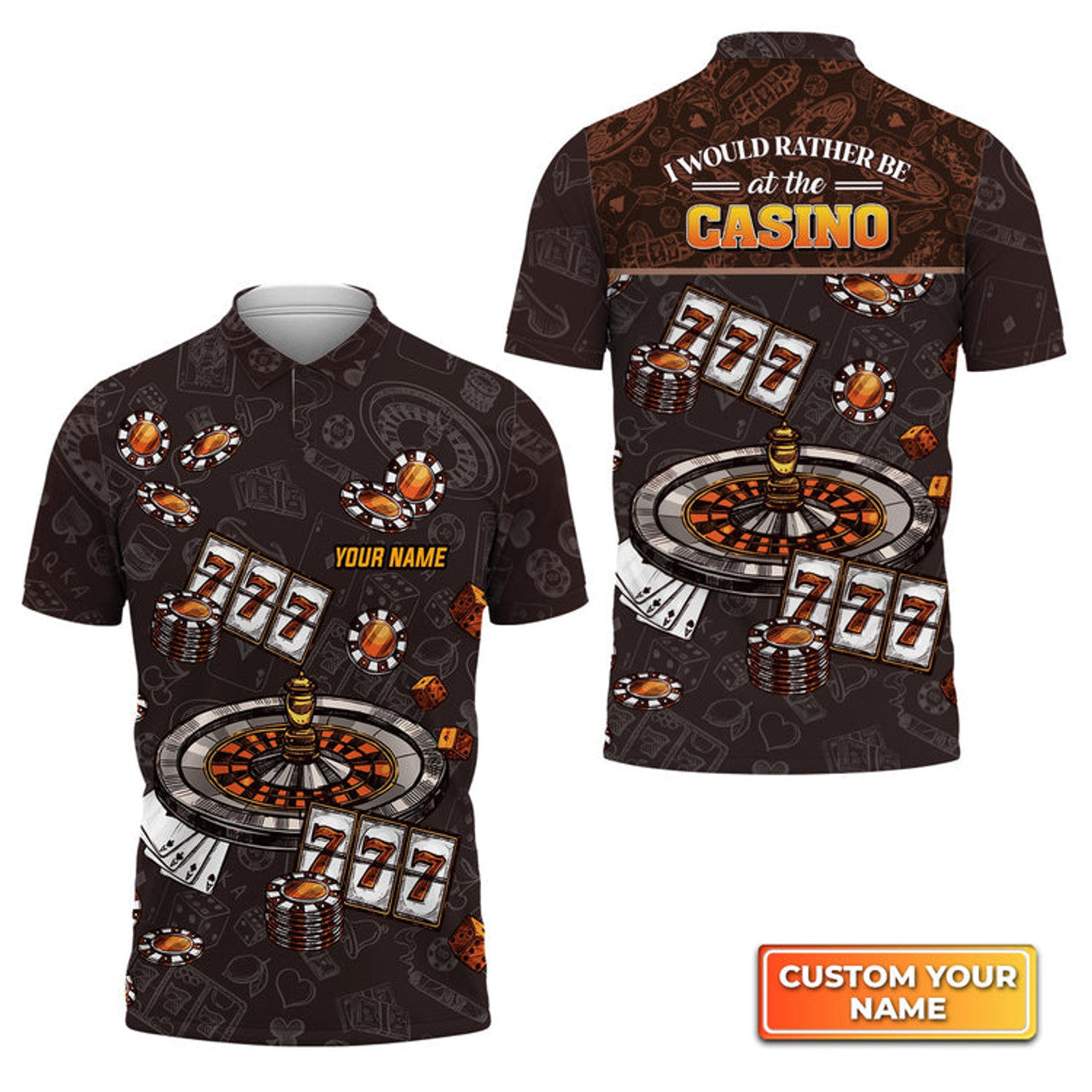Custom I Would Rather Be at the Casino Personalized Name 3D Polo Shirt Gift For Poker Players