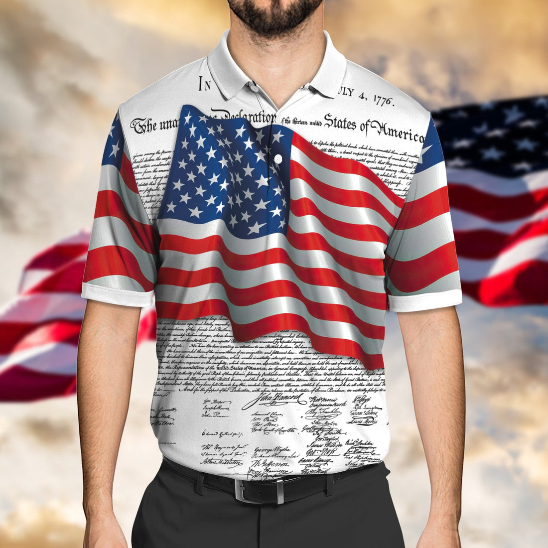 FUNSTUFFPRINT Happy 4th Of July 3D Polo Shirt