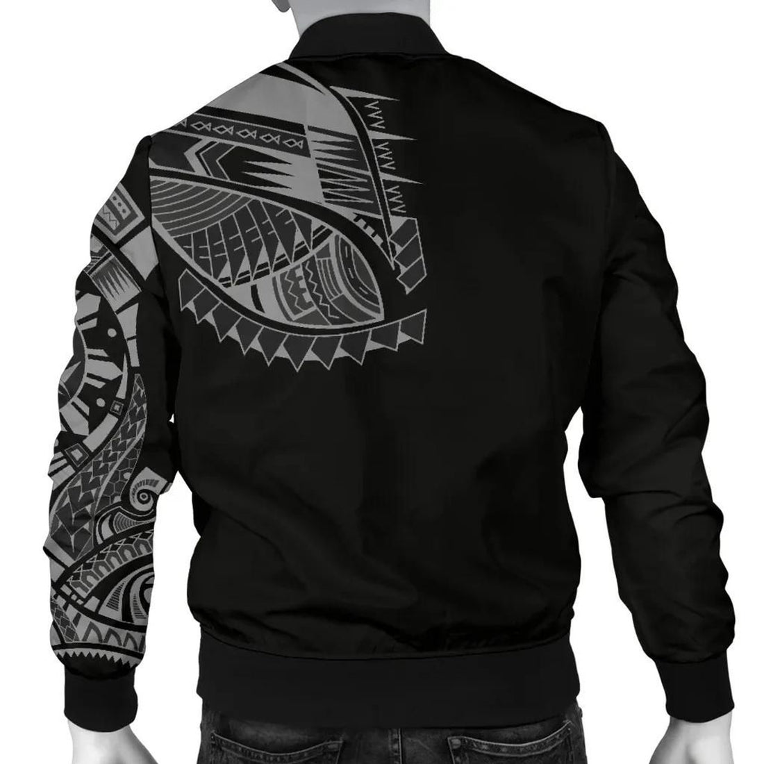 FUNSTUFFPRINT Polynesian Chest Tattoo Men's Bomber Jacket Gray 3D Bomber Jacket