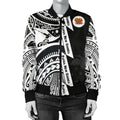 FUNSTUFFPRINT Polynesian Guinea Women's Bomber Jacket - Moana Maui Tattoo With Coat Of Arm Guinea White - 3D Bomber Jacket