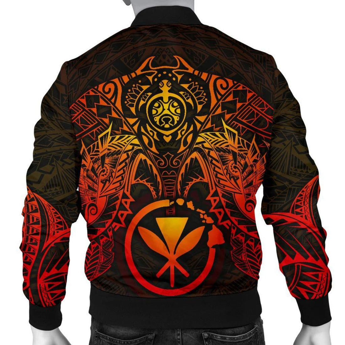 FUNSTUFFPRINT Polynesian Hawaii Bomber Jacket (Men) - Red Turtle Manta Ray - 3D Bomber Jacket